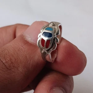 925 Silver Scarab Ring for Women Egyptian Handmade Jewelry Size 6.5 - Picture 1 of 11