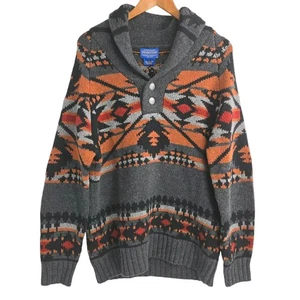 Pendleton Sweater Men's Medium Shawl Pullover 100% Lambswool Southwestern - Picture 1 of 14