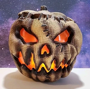 HALLOWEEN 12" LED FLACKERNDER FLAMMENDER KÜRBIS SACKLEINEN PROP TIMER STEUERUNG - Bild 1 von 12