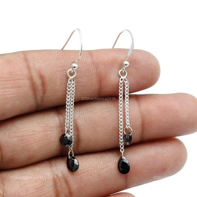 Nero Zircone Cubico Pietra 925 Argento Natale Regalo Orecchini Pendenti Gioielli - Immagine 1 di 4