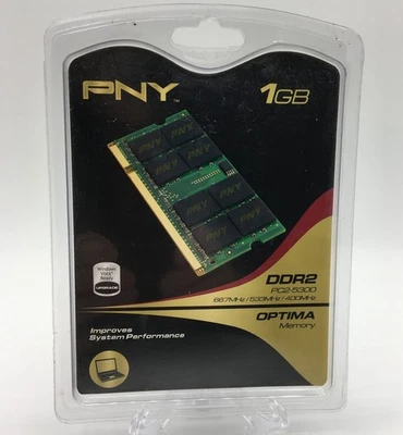 PNY Optima 1GB DDR2 667 MHz PC2-5300 Notebook SODIMM Memory (MN1024SD2-667) - Image 1 of 2