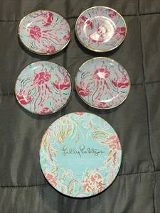 Lily Pulitzer Set Of 4 Ceramic Coasters Featured In Jellies Be Jammin Blue - Picture 1 of 7