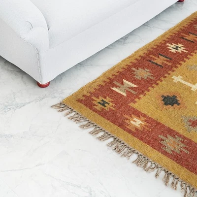 Handwoven Turkish Kilim wool jute Rug, Moroccan Rug, Eco-Friendly & custom size - Image 1 of 4