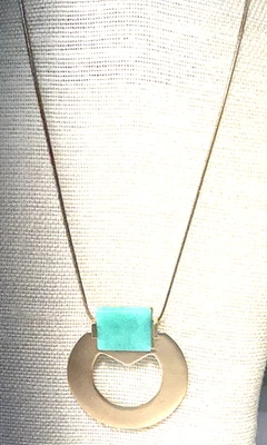 Moda Collar Piedra Aventurina Tono Dorado Modernista Colgante Lote 75A Foto 1 de 3