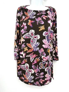 Tory Burch Brown 100% Silk Colorful Butterfly 3/4 Sleeve Tunic Top Size Large - Picture 1 of 10