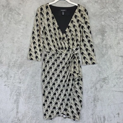 Vestido Casa Blanca Mercado Negro Para Mujer 0 Negro Envoltura Geométrica Corbata Cintura Sobrepelliz Foto 1 de 4