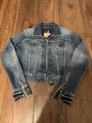 Chaqueta de mezclilla recortada con botones vintage Y2K para mujer Abercrombie & Fitch S-M Foto 1 de 4