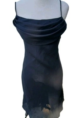 Mini Vestido Sin Mangas Negro Vintage Años 90 Y2k JUMP Capucha Cortina Hecho en EE. UU. Juniors Talla 9/10 Foto 1 de 4