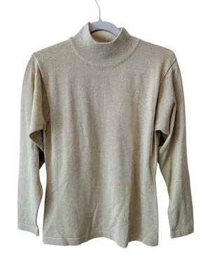 Suéter feminino Marisa Christina Classics gola simulada M dourado metálico Natal novo com etiquetas - Imagem 1 de 3