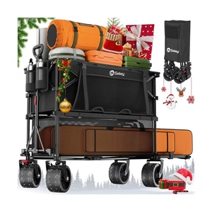 Vagón plegable de dos pisos 400L de gran capacidad con frenos, 48" extra largo E... - Imagen 1 de 7