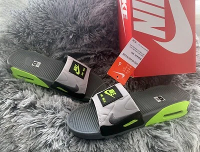 耐克 AIR MAX 90 Slide SANDAL 灰色黑色伏特霓虹灯 BQ4635 001 男式 6 码女式 7.5 码 — 第 1/4 张图片