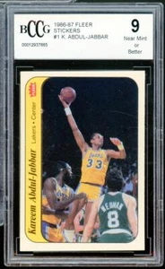 1986-87 Fleer Stickers #1 Kareem Abdul-Jabbar Card BGS BCCG 9 Near Mint+ - Picture 1 of 10