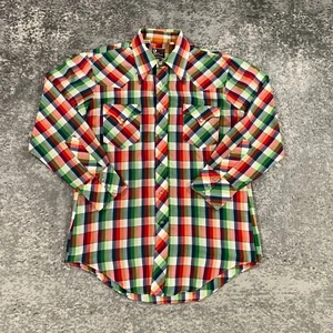 Vintage JC Penney Western Shirt Mens Medium Red Plaid Pearl Snap 70s 80s Cowboy - Picture 1 of 13