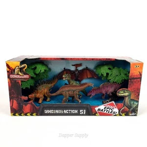 Dinosaur Action 5 Pack w/ 2 Trees Create Epic Battles New - Picture 1 of 4