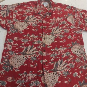 Vintage Original AVANTI Authentic 100% Silk Pineapple Hawaiian Hut Shirt Red XXL - Picture 1 of 12