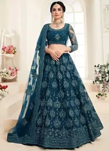 Lehenga Choli Aquablau Bollywood Sari Designer Hochzeit Indien Lehenga Saree - Bild 1 von 4