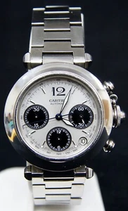 CARTIER Pasha Chronograph Silver Tone Dial All S/S 37mm Automatic Watch Ref 2412 - Picture 1 of 11