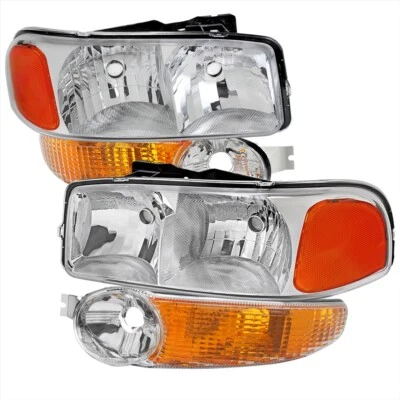 FOR 01-06 Yukon XL Denali 02-06 Sierra Denali Chrome Headlights + Turn Signal - Image 1 of 3