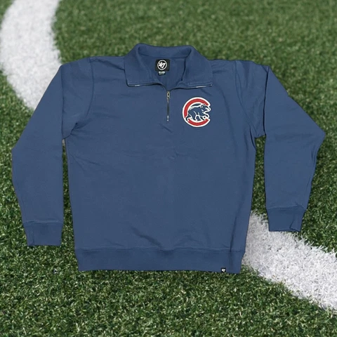 Chicago Cubs Sweatshirt Mens XXL Blue Quarter Zip Baseball Sweater 47 Cover