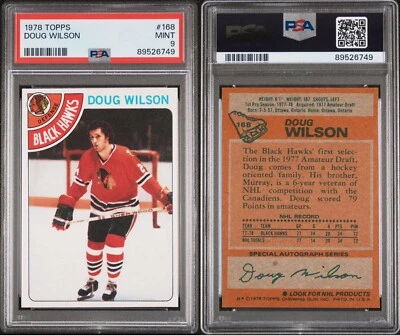 (1) 1978 Topps HOCKEY #168 DOUG WILSON PSA MINT 9 ROOKIE CARD. 5 Available. - Image 1 of 4