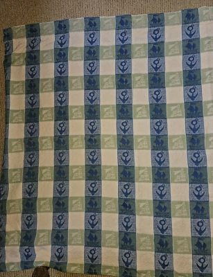 Anchor Curtain Panel Plaid Sailboat Lighthouse Blue White Cotton 50" x 45" long - Image 1 of 4