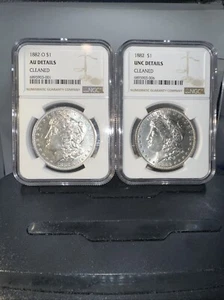 Lot Of 2 Morgan Dollars 1882 O AU Details Cleaned & 1882 UNC Details Cleaned NGC - Picture 1 of 8