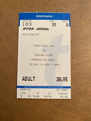 Boleto debut Caitlin Clark WNBA Indiana Fever vs Connecticut Sun 14/05/24 como nuevo Foto 1 de 2
