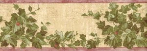Green Ivy Leave Leaf Vine Ladybug on Rustic Rust Brown Wallpaper Border Decor - Picture 1 of 2