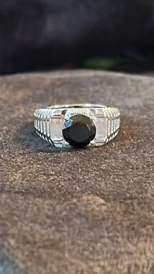 ANILLO ESPINELA NEGRA PARA HOMBRE 10 NUEVO CON ETIQUETAS EN ACERO INOXIDABLE 3,60ctw Foto 1 de 4