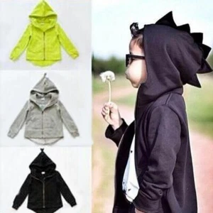 Toddler Kid Boys Girls Long Sleeve Coat Dinosaur Jacket Clothes Hooded Outerwear - Picture 1 of 18