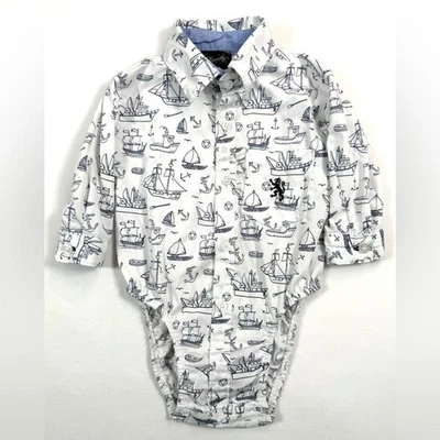 ENGLISH LAUNDRY Bebé Niño’ Estampado Náutico Manga Larga Con Botones Una Pieza 3-6M Foto 1 de 4