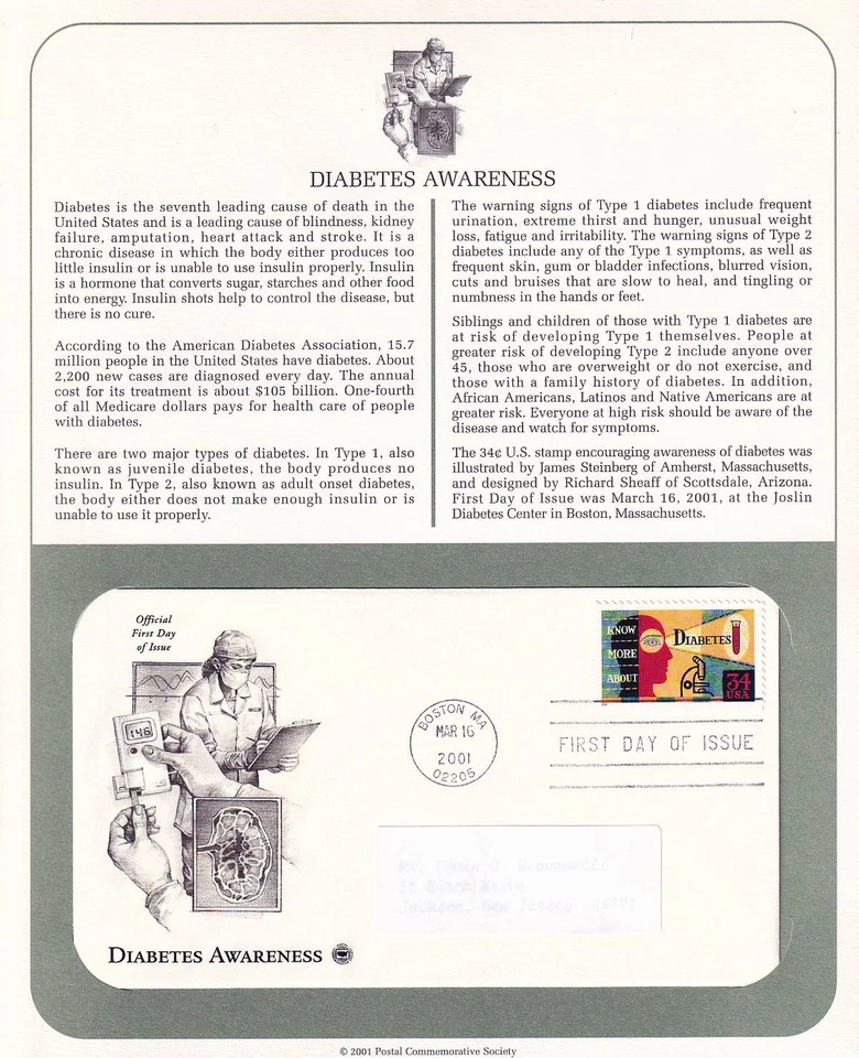 2001 Diabetes Awareness Sc 3503 FDC PCS Boston health medicine Joslin Center - Image 1 of 1