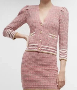 L'Agence Jenni Puffärmel Rosa Waffel Strick Cardigan Blazer Gr. S - Bild 1 von 11