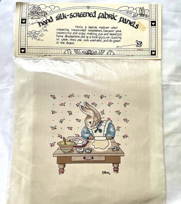 Vntg Hand Silk-Screened Panel #135 Nina Shaffer Mother Rabbit Baking Cookies - Image 1 of 4