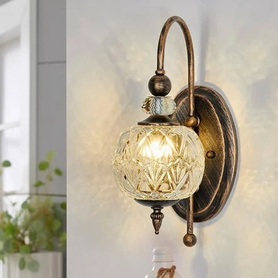 Vintage Bronze Wall Sconce with Glass Globe Shade Mid Century G9 Bulb Wall Light - Image 1 of 4