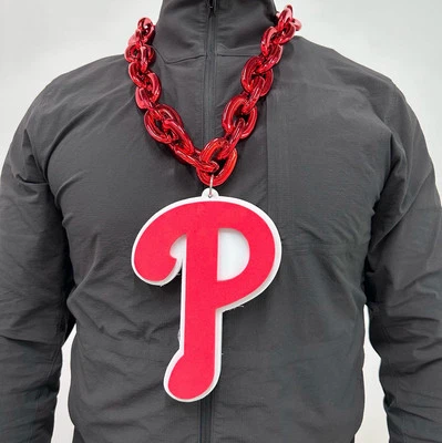 Philadelphia Phillies “P” Logo Fan Chain Necklace | 8"x6" 3D Foam Pendant | Red - Image 1 of 2