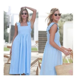 Lake Pajamas Womens Lolly 100% Cotton Midi Dress in Morning Blue Sz Large - Picture 1 of 6