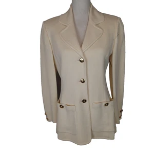 St. John Santana Knit Blazer Jacket 4 ivory Cream Gold Buttons Old Money - Picture 1 of 10