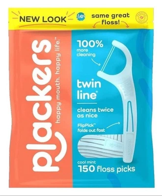 Plackers Twin-Line Dental Flossers Value Size Cool Mint 1 x 150 Count