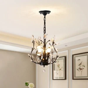 Vintage Crystal Branch Chandeliers, 3-Light Black Hanging Pendant Lighting Lamps - Picture 1 of 16
