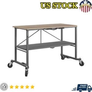 Workshop Steel Workbench Folding Utility Table Portable Locking Casters 600 Lb - Picture 1 of 11