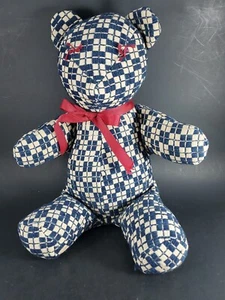 Vintage Overshot Decke Stoff Teddybär 16 Zoll rot weiß blau Stofftier - Bild 1 von 6