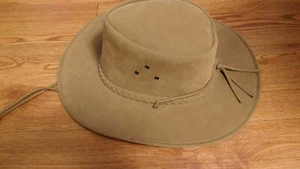 KAKADU TRADERS Hat Suede  Top Ornamental Braid and Neck String M Medium 5H31 - Picture 1 of 6