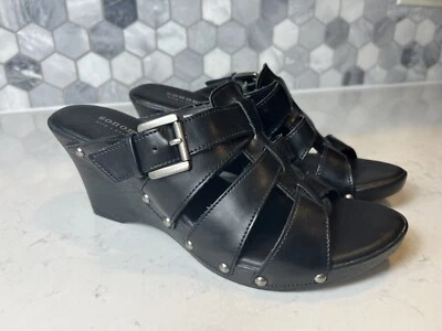 Sandalias Sonoma Life+Style Rorey negras de cuña de tacón alto con hebilla talla 8,5 Academia Foto 1 de 4