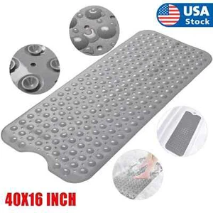 Non-Slip Bath Tub Mat (40 X 16)Inch Extra Long Antibacterial Bathroom Shower Mat - Picture 1 of 26