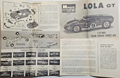 Monogram Lola GT Model Car Kit Instruction Sheet only!! Kit Pc 125 1965 - Image 1 of 3