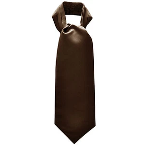 New Vesuvio Napoli Men's Polyester Ascot Cravat Necktie Wedding Solid Brown - Picture 1 of 2