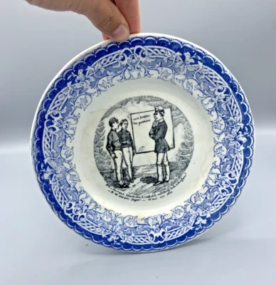 Assiette parlante Terre de fer Creil Montereau Grammaire n°9 verbe & substantif - Photo 1/4