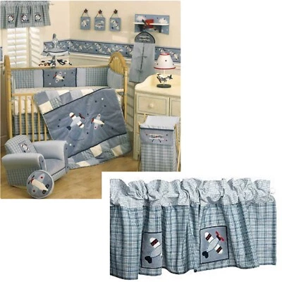 Corderos e hiedra bebé aviador cenefa ventana apliques aviones azul cuadros 70" algodón Foto 1 de 4