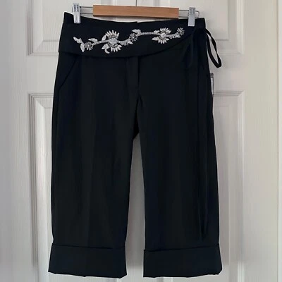 Брюки-капри Robert Rodriguez черные украшенные цветочным узором пояс с бисером женские размер 4 - Изображение 1 из 4